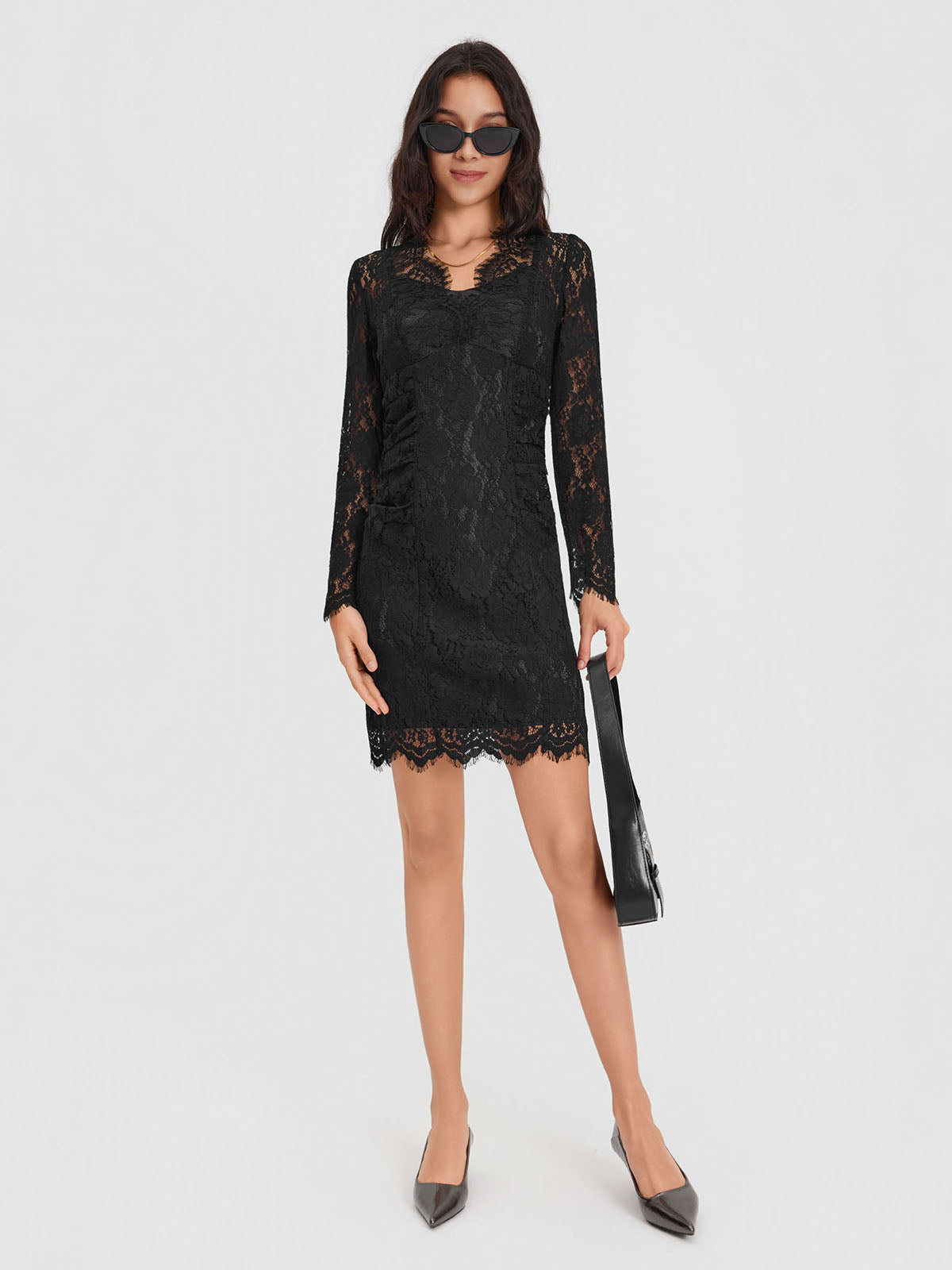 ASOBIO Lace V-Neck Longsleeve Mini Dress
