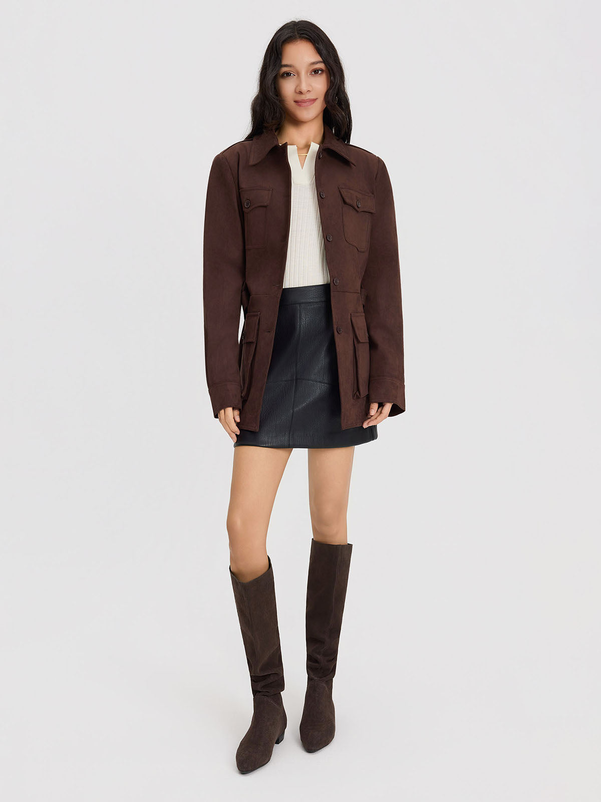 ASOBIO Suede Belted Trucker Jacket