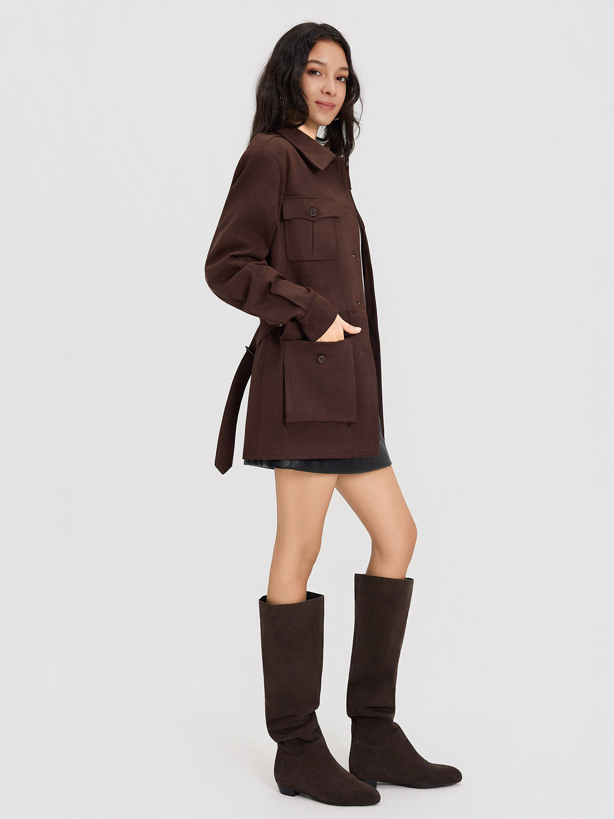 ASOBIO Suede Belted Trucker Jacket