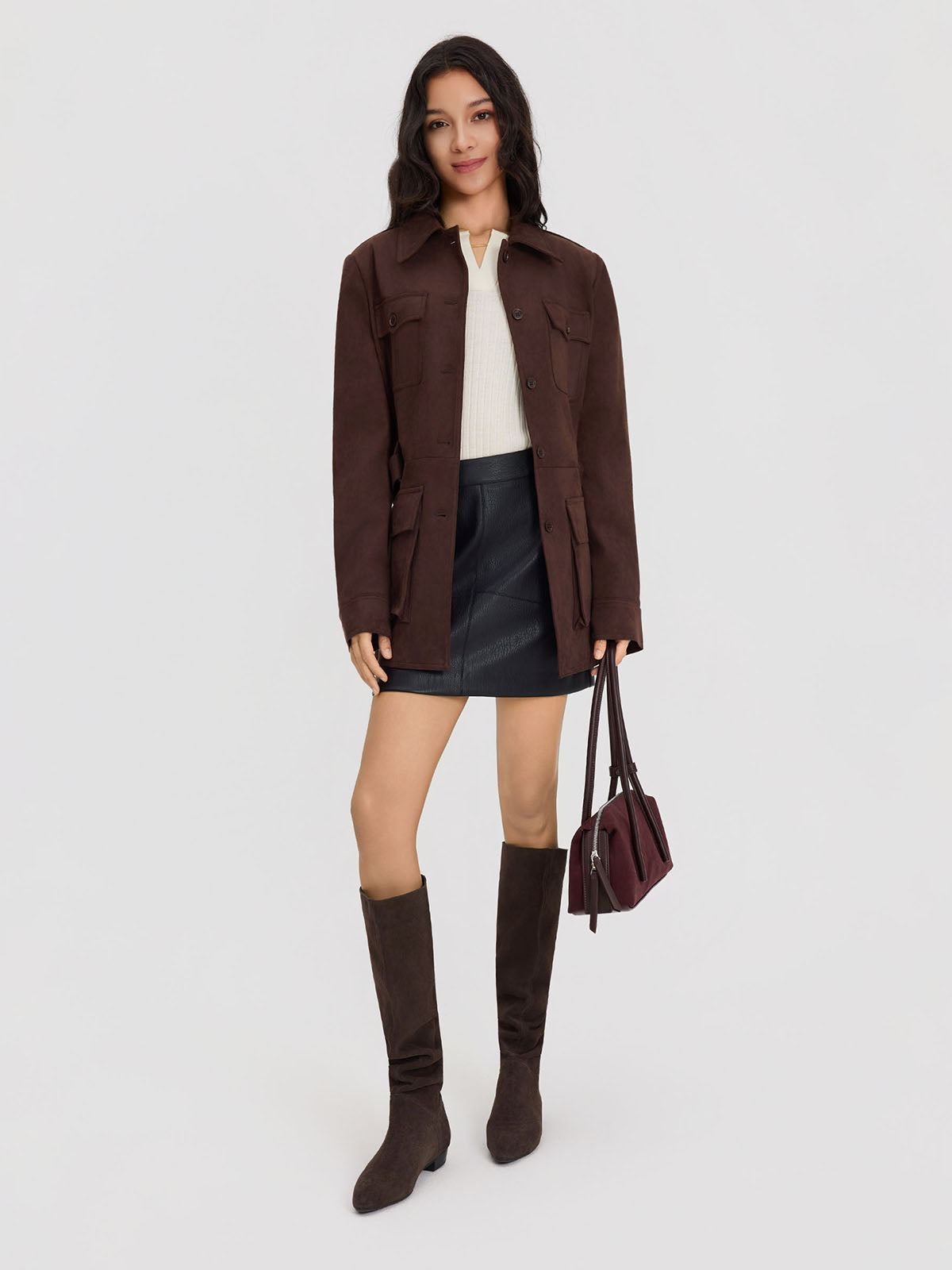 ASOBIO Suede Belted Trucker Jacket