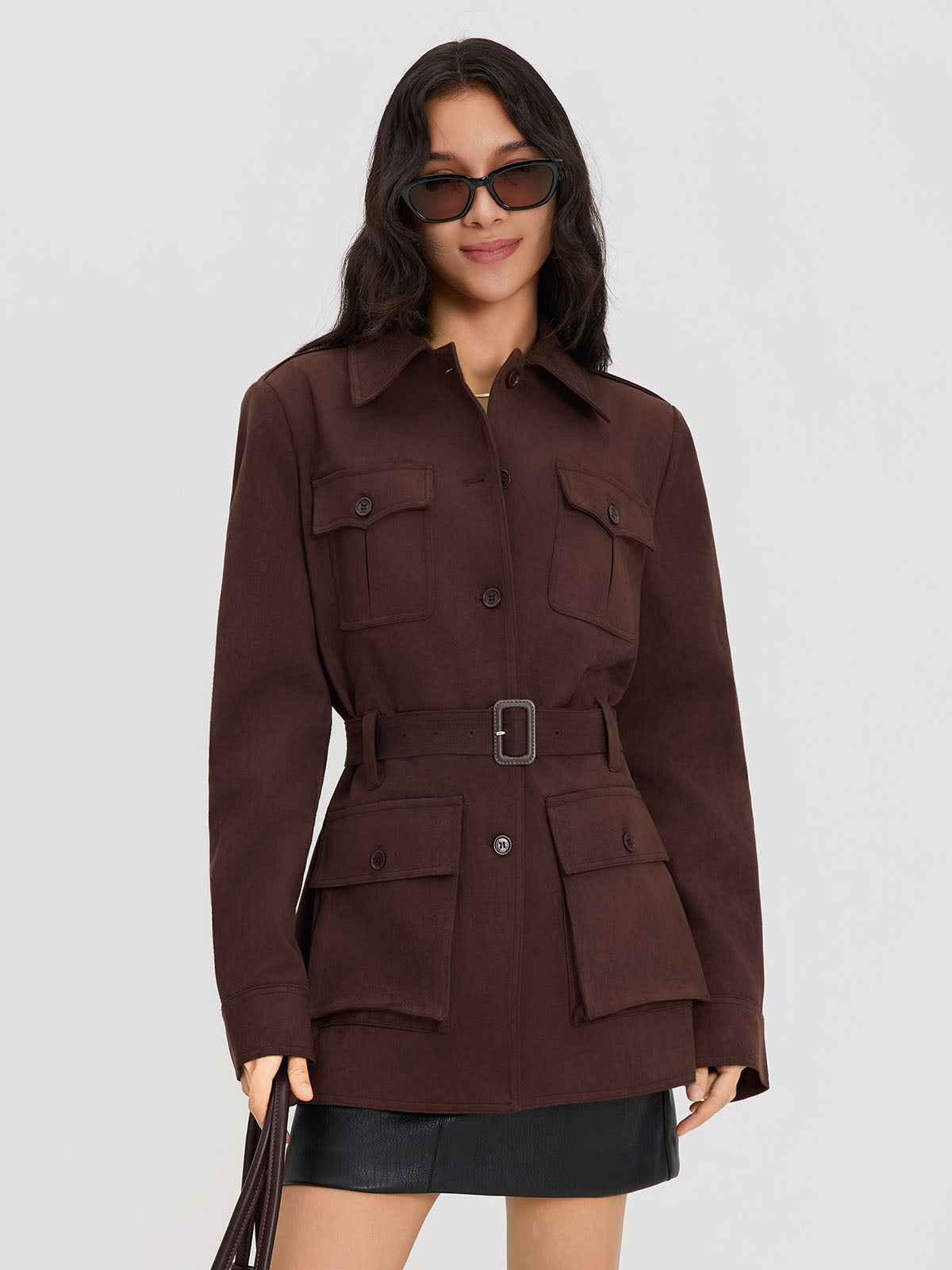 ASOBIO Suede Belted Trucker Jacket