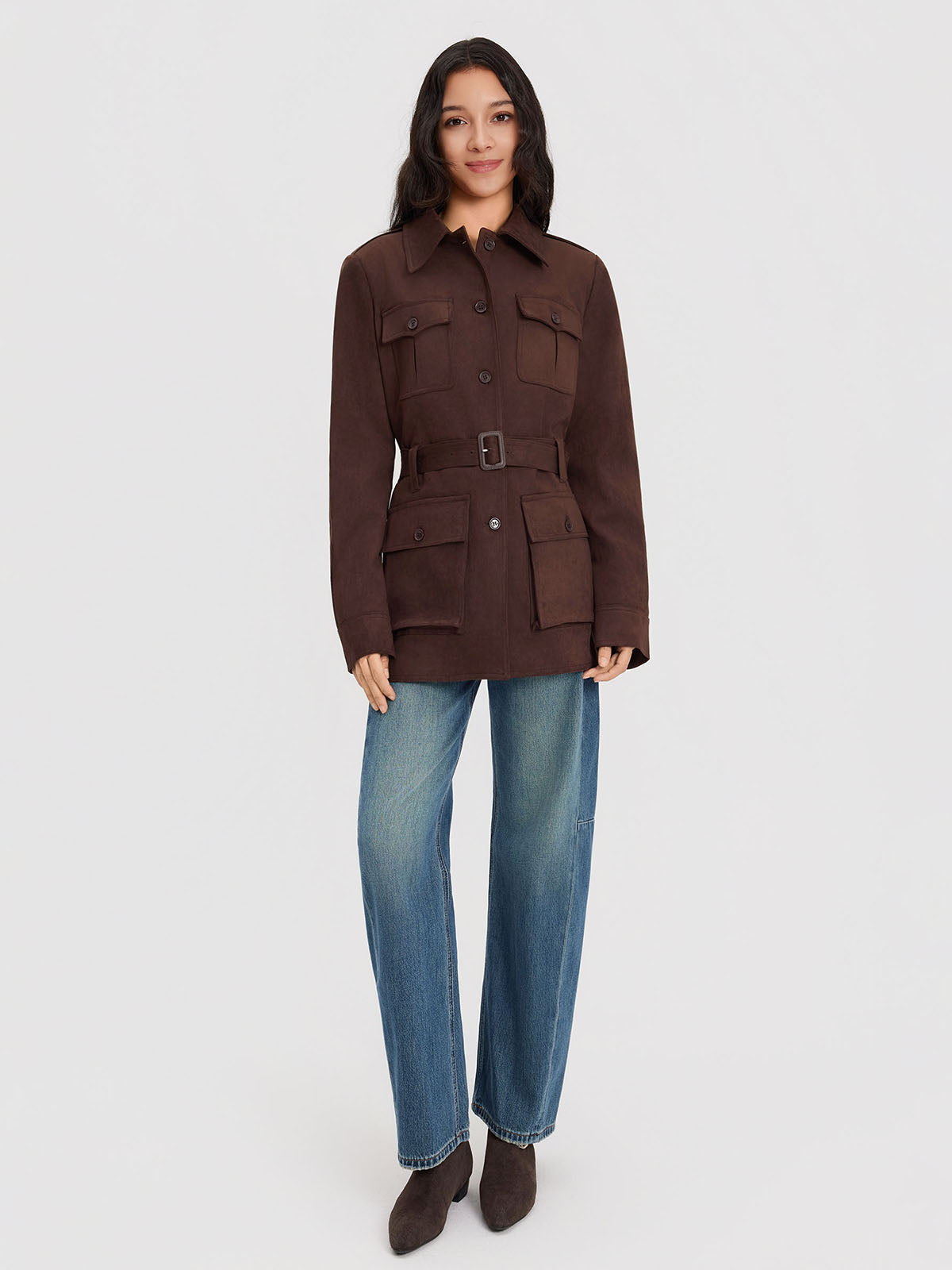 ASOBIO Suede Belted Trucker Jacket