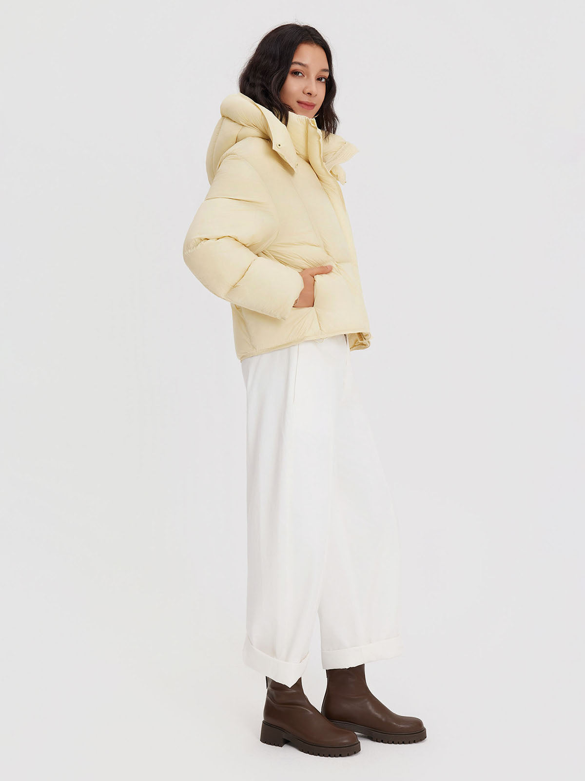 ASOBIO Cropped Hooded Down Puffer