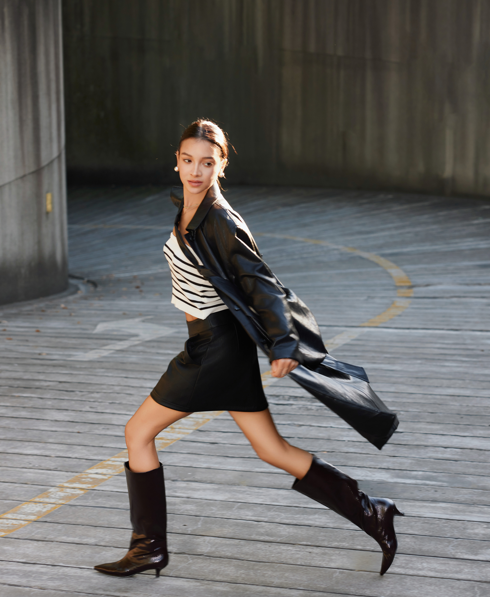 ASOBIO Vegan Leather Longline Trench Coat