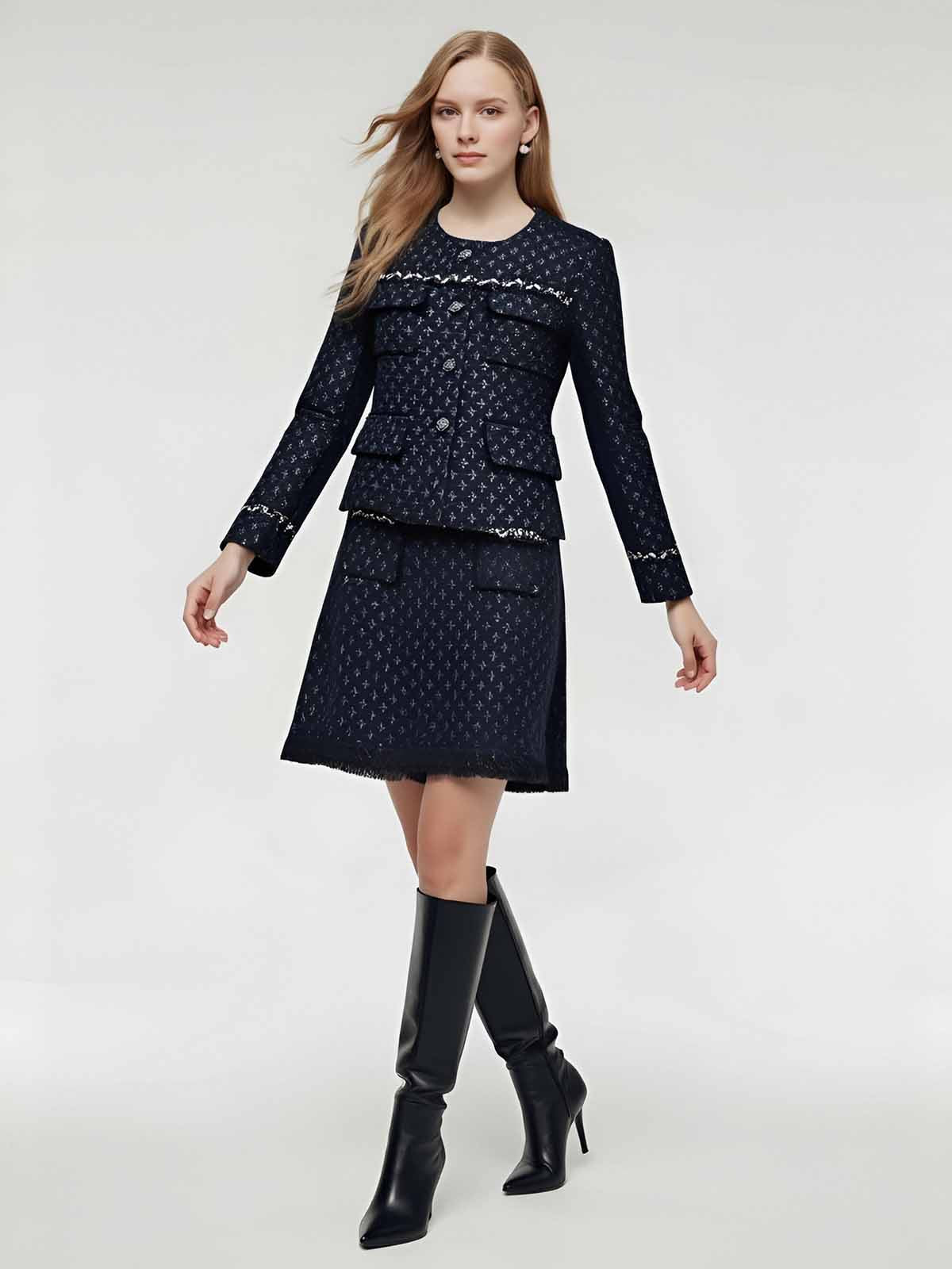 ASOBIO Tweed Round-Neck Jacket