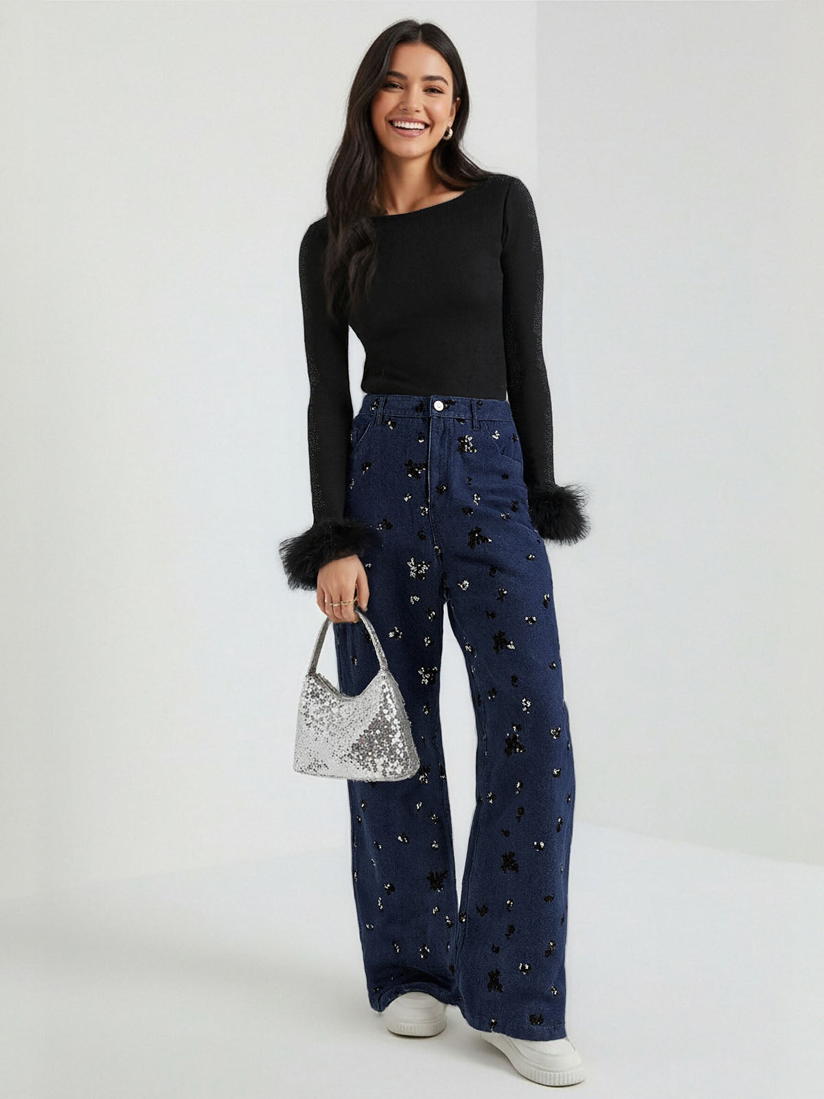 ASOBIO Straight Embellished Jeans