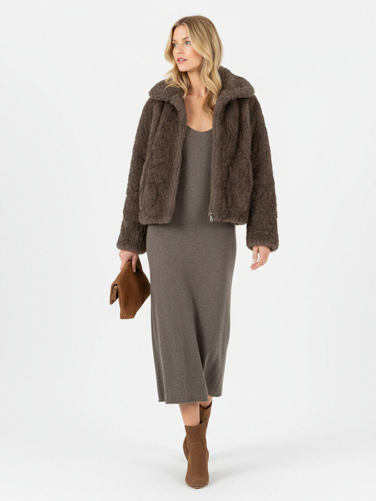 ASOBIO Faux Fur Zip-Up Jacket