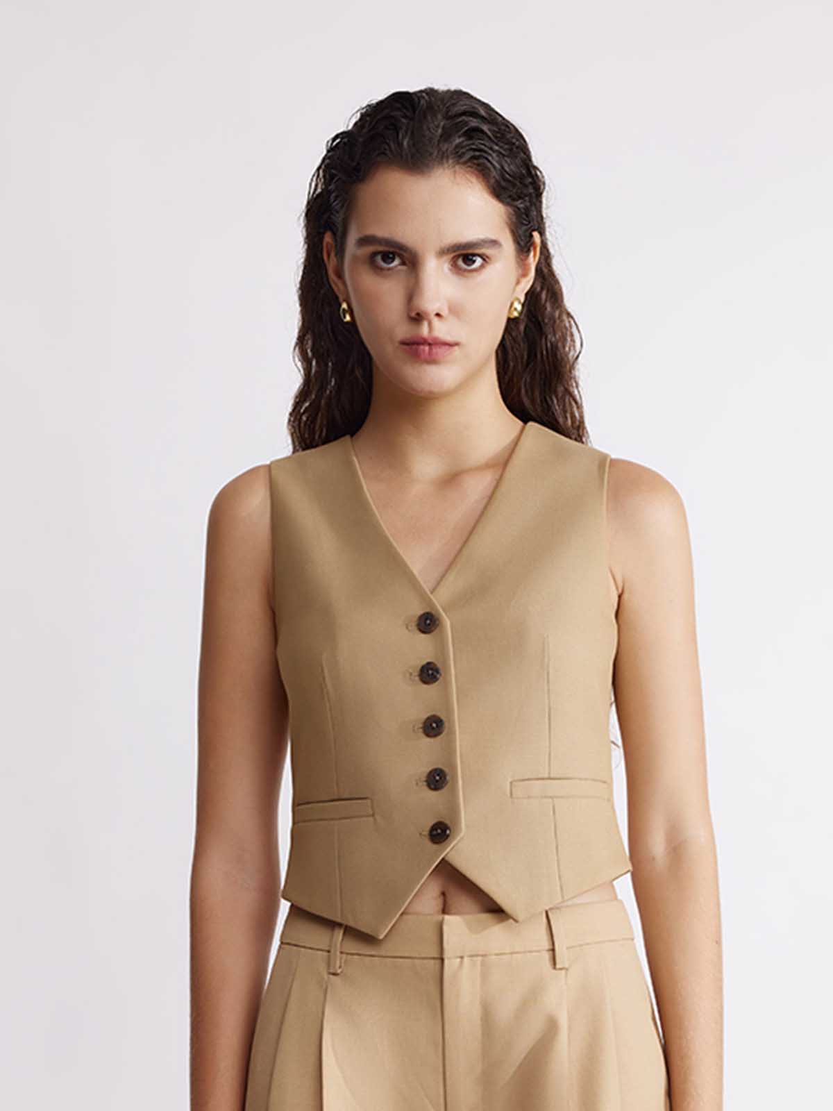 ASOBIO Tailored Wool Blend V-Neck Vest