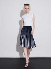 Pleated Striped Midi Skirt