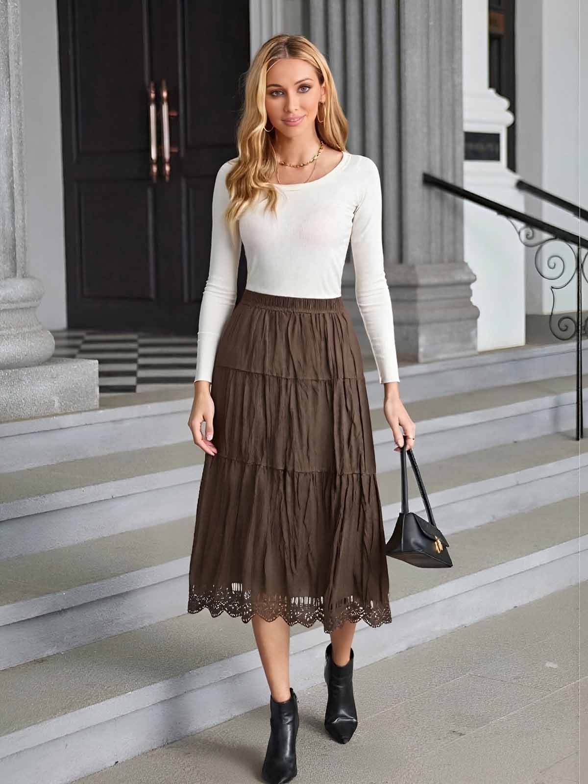 ASOBIO Tiered Gradient Maxi Skirt