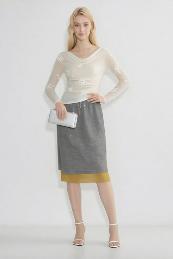 ASOBIO Draped Embroidered Knit Top