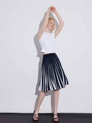 Pleated Striped Midi Skirt