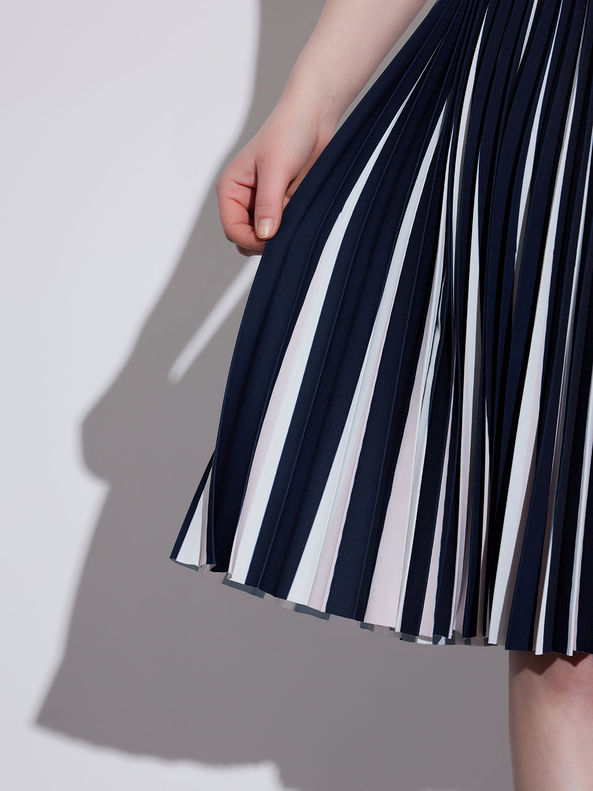 Pleated Striped Midi Skirt