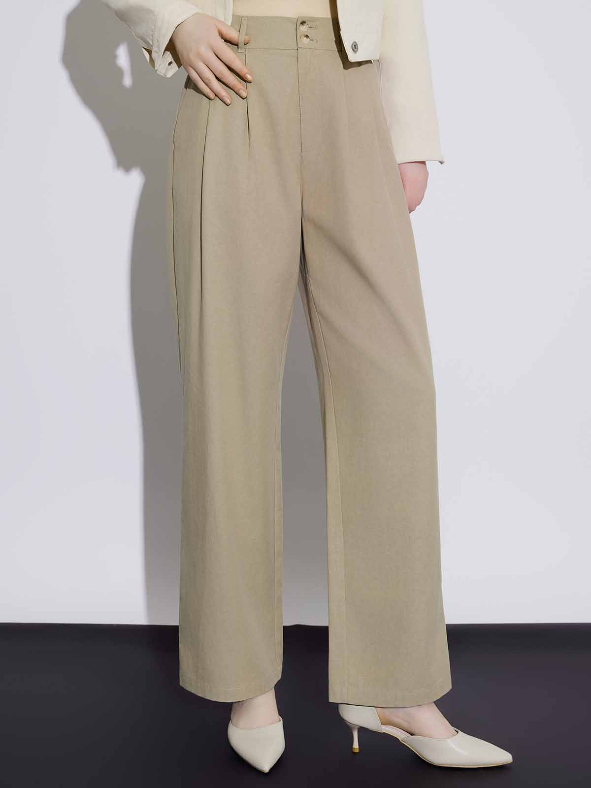 High-Waist Wide-Leg Casual Trousers