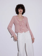 Frenchy Blouse V-Neck Chiffon Ruffle Blouse