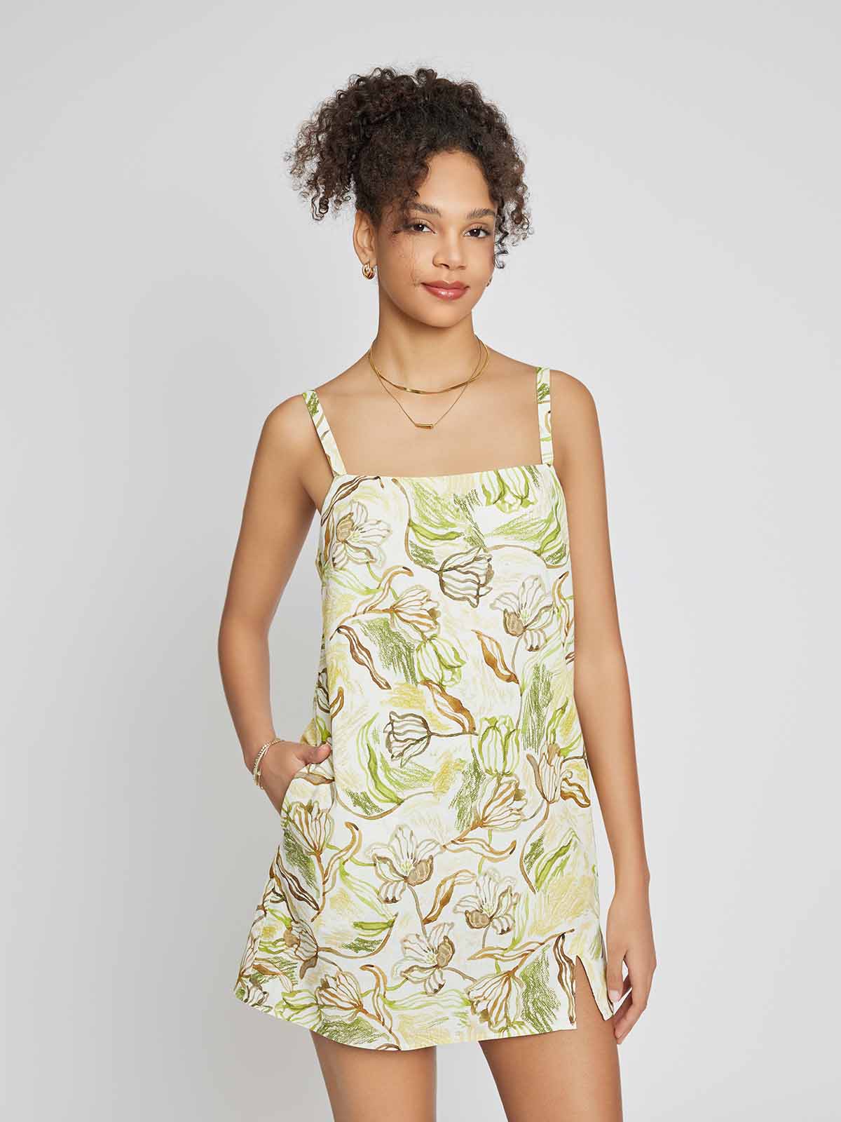 Adjustable Strap Ramie-Blend Skort