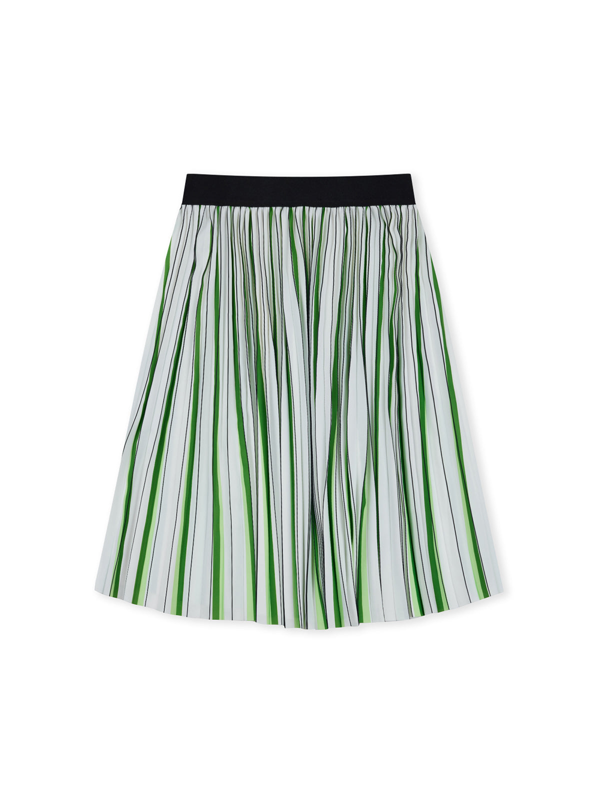 Pleated Striped Midi Skirt