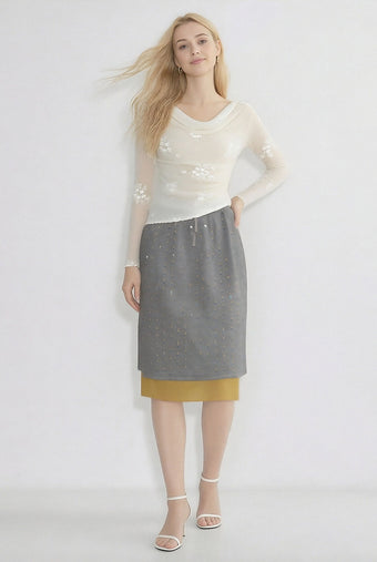 ASOBIO Draped Embroidered Knit Top