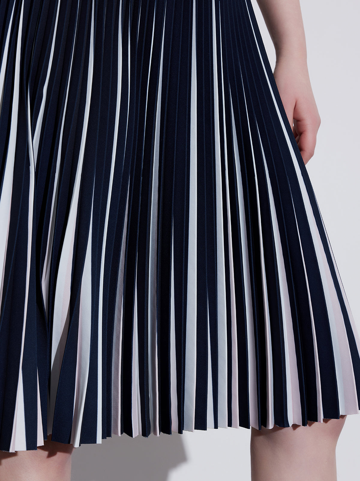 Pleated Striped Midi Skirt