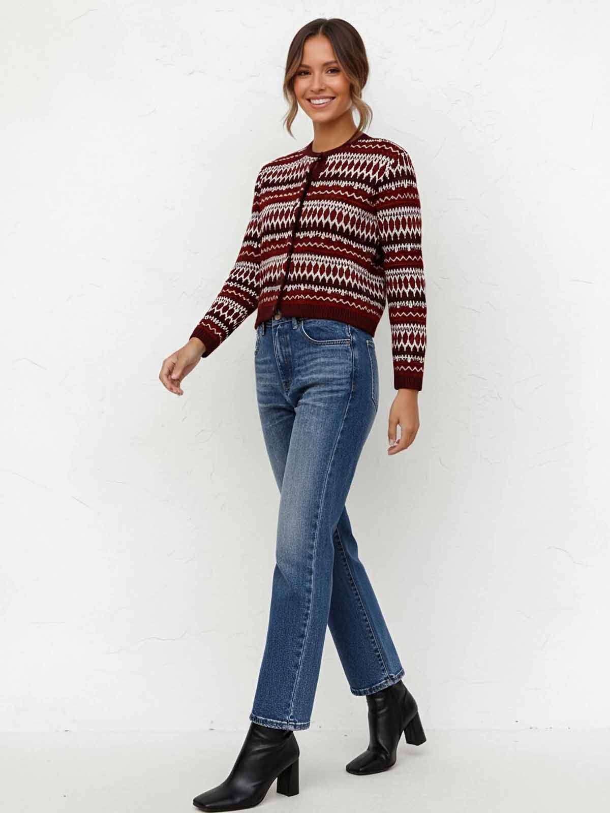 ASOBIO 100% Wool Fair Isle Cardigan