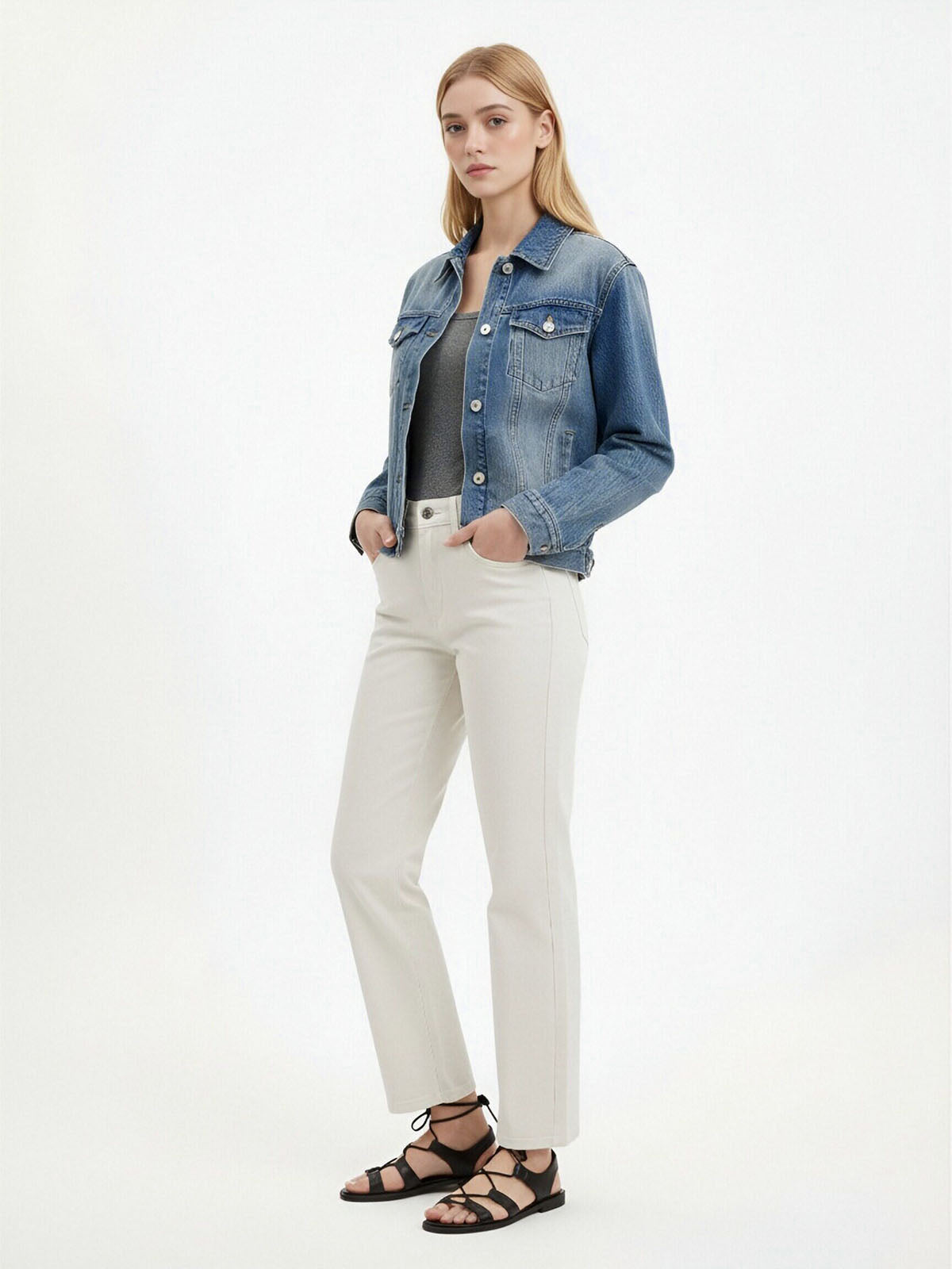 ASOBIO Cropped Utility Denim Jacket