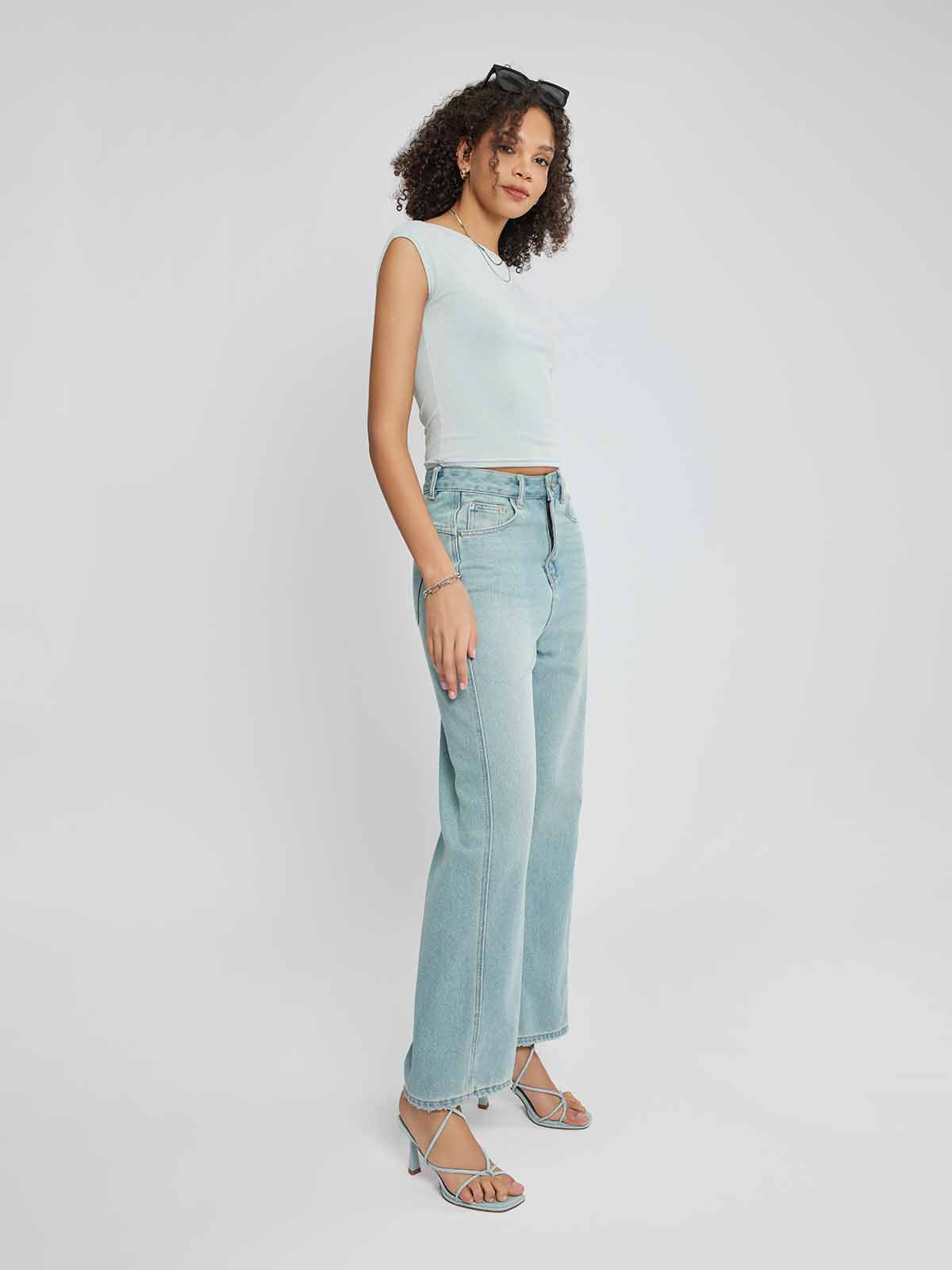 ASOBIO Slim-Fit Cap-Sleeve Boat Neck Top