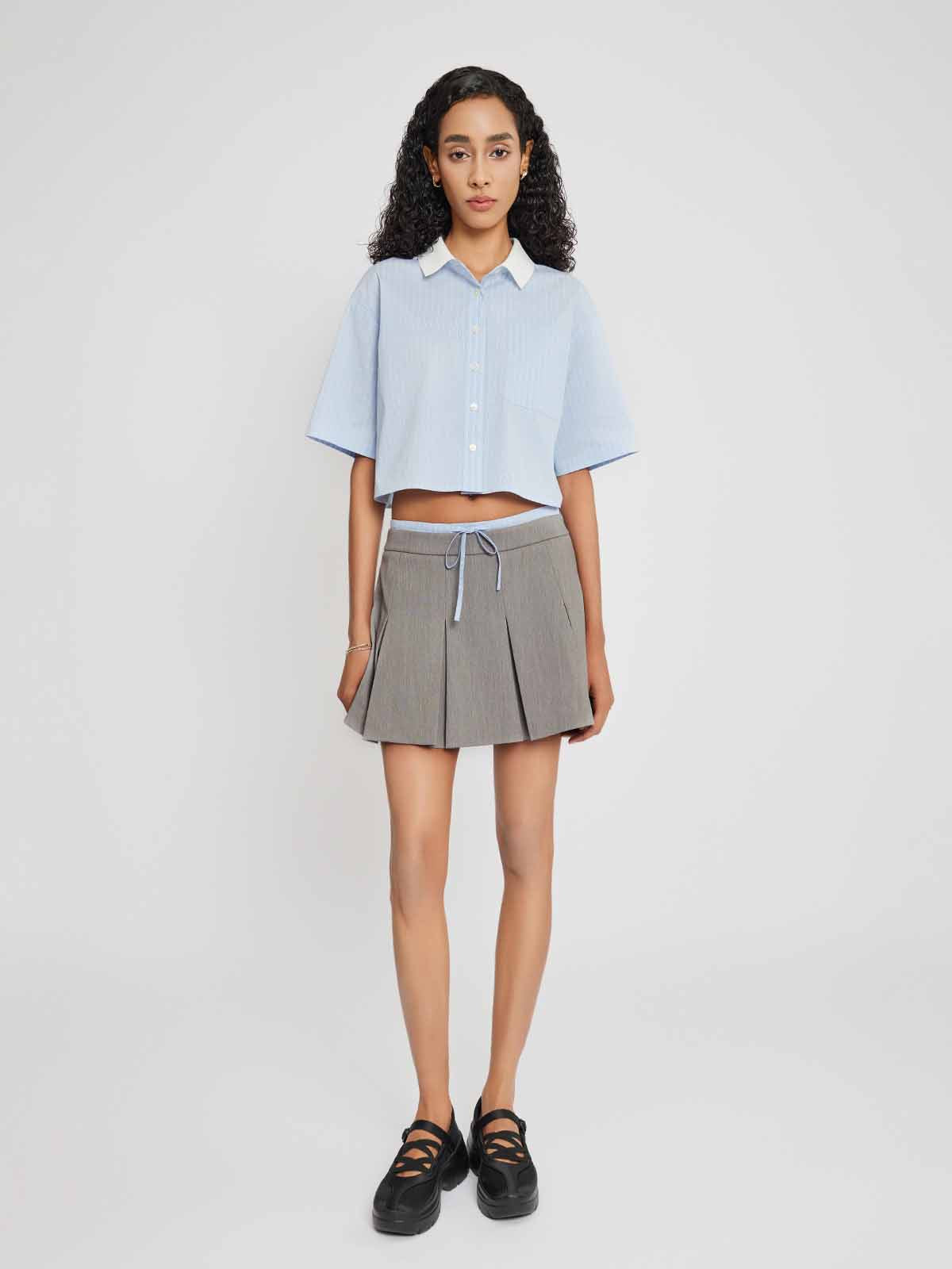Layered Waistband Pleated Mini Skort