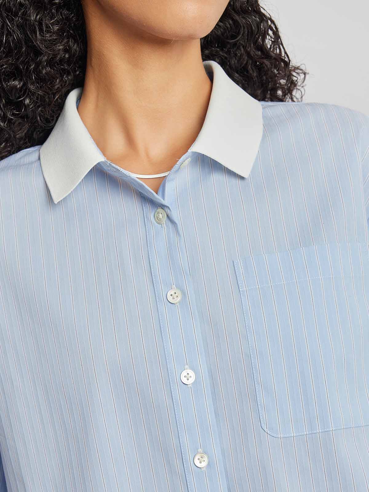 Knit Collar Short Sleeve Button-Up Shirt