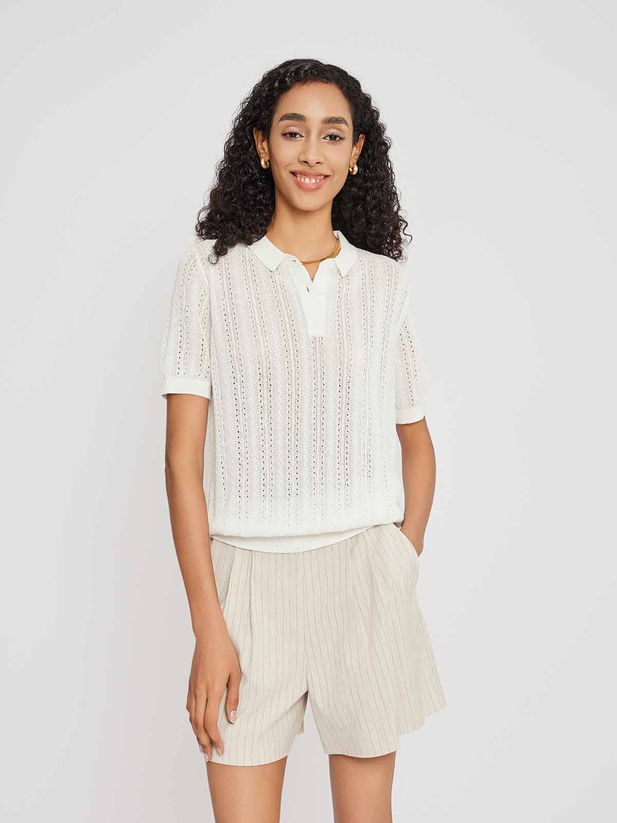 Ribbed Knit Polo Top