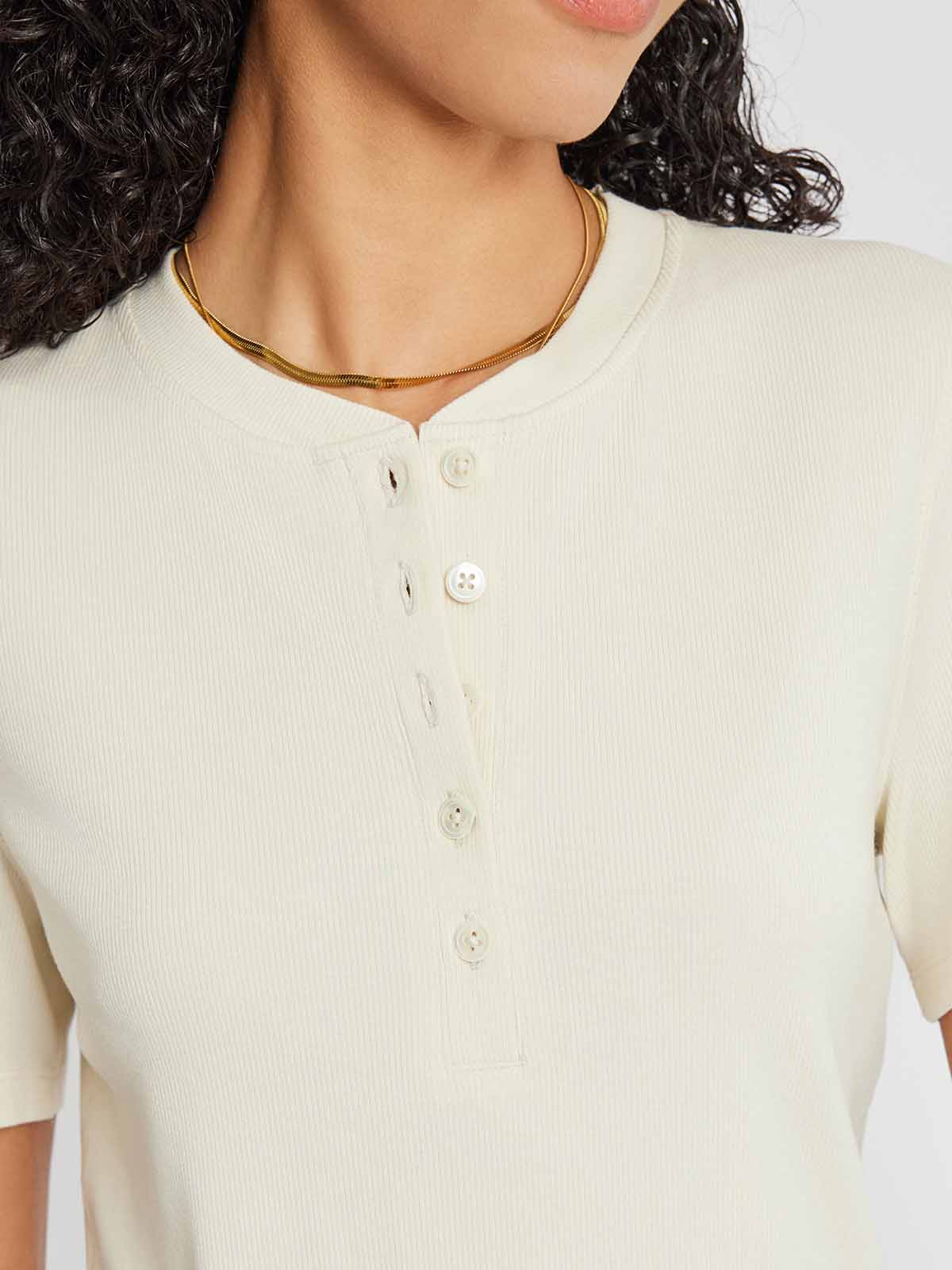 Stretch Rib Short Sleeve Henley Top