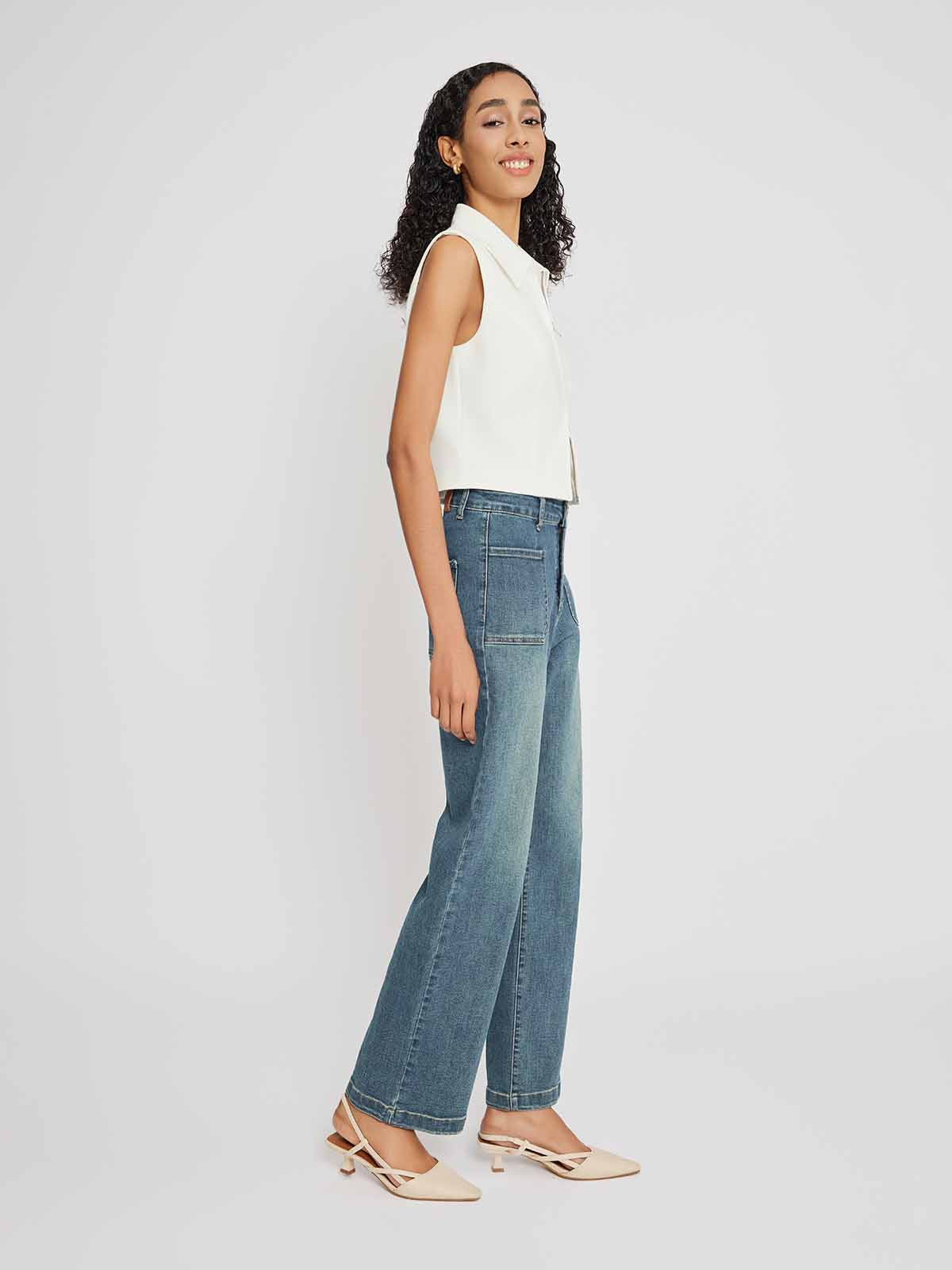 Double-Zip Sleeveless Fitted Shirt Top