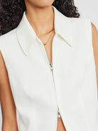 Double-Zip Sleeveless Fitted Shirt Top