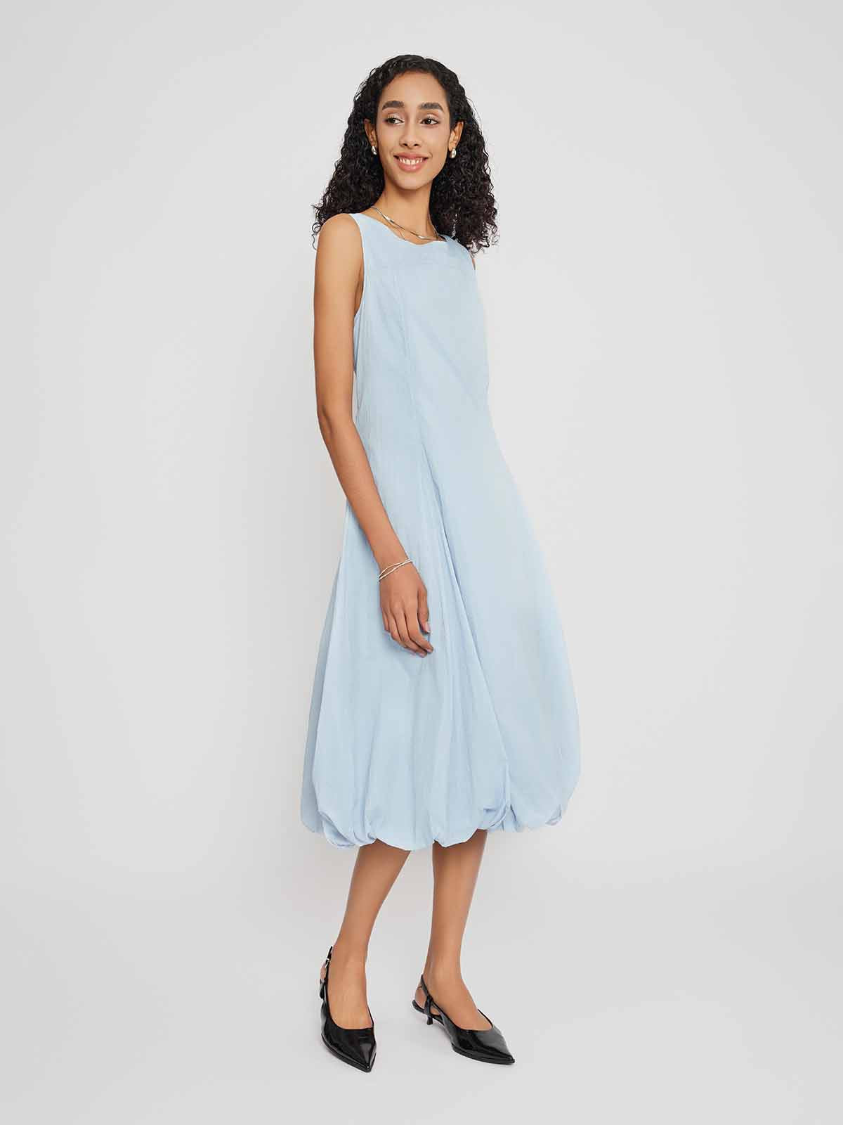Sleeveless Bubble-Hem Midi Dress