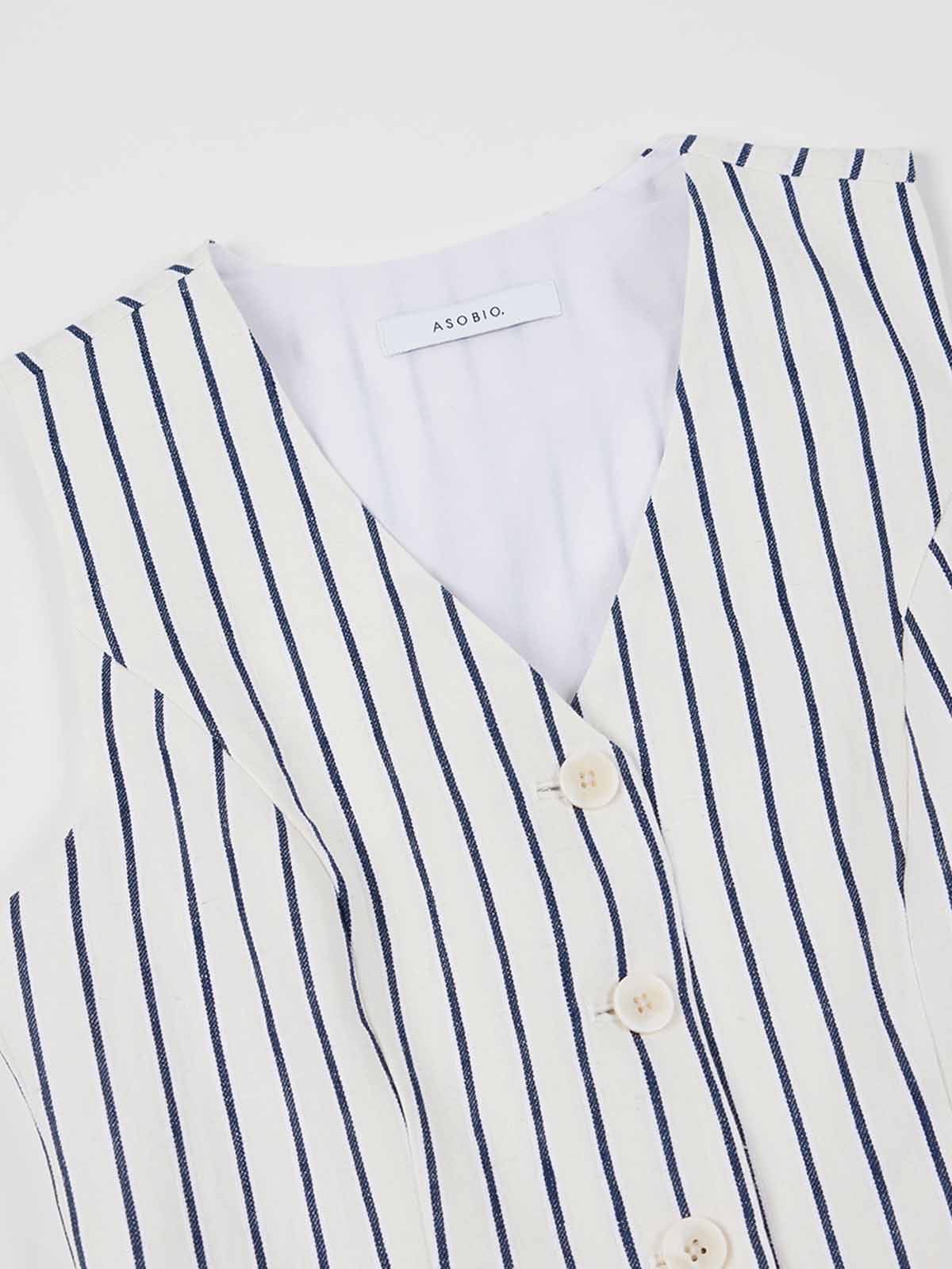 100% Linen Button-Up Linen Vest Mini Dress