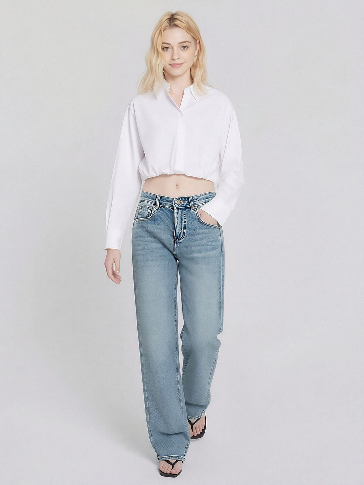 ASOBIO Rhinestone Stripe Straight Jean