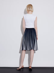 Pleated Striped Midi Skirt