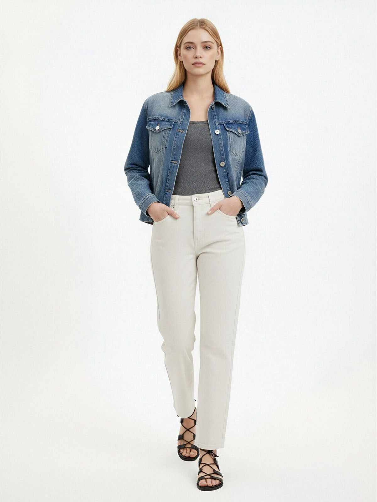 ASOBIO Cropped Utility Denim Jacket