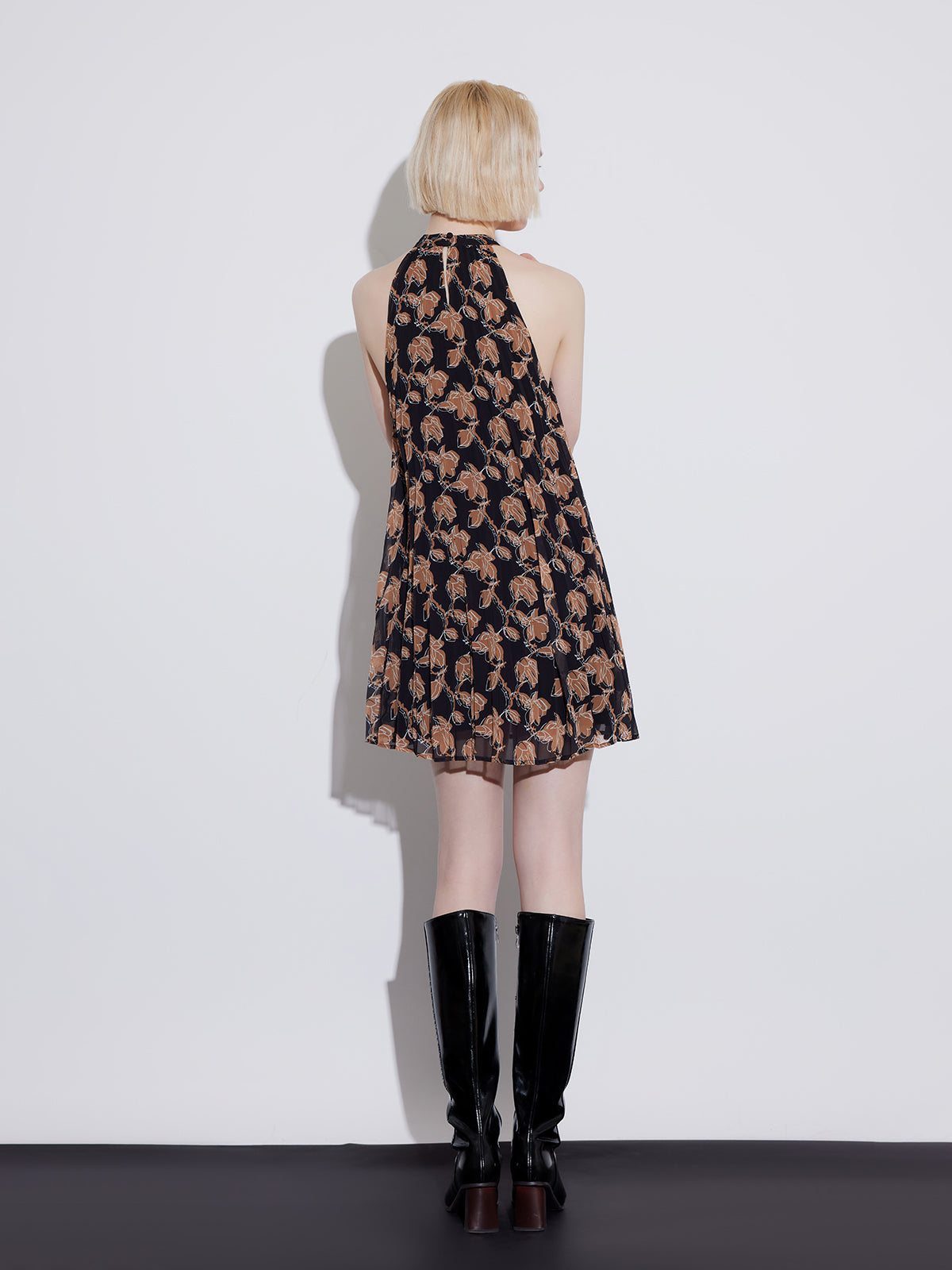 Lightweight Chiffon A-Line Halter Mini Dress