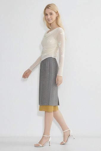 ASOBIO Draped Embroidered Knit Top