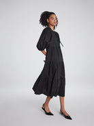 Women's Bow Tie Front Tiered Midi Dress