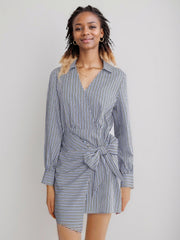 ASOBIO Long-Sleeve Asymmetrical Wrap Shirt Dress