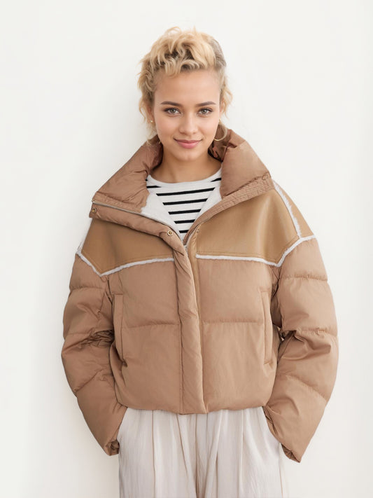 ASOBIO Color-Blocked Lambswool Puffer Jacket