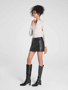 ASOBIO Mid-Low Vintage PU Textured Mini Skirt