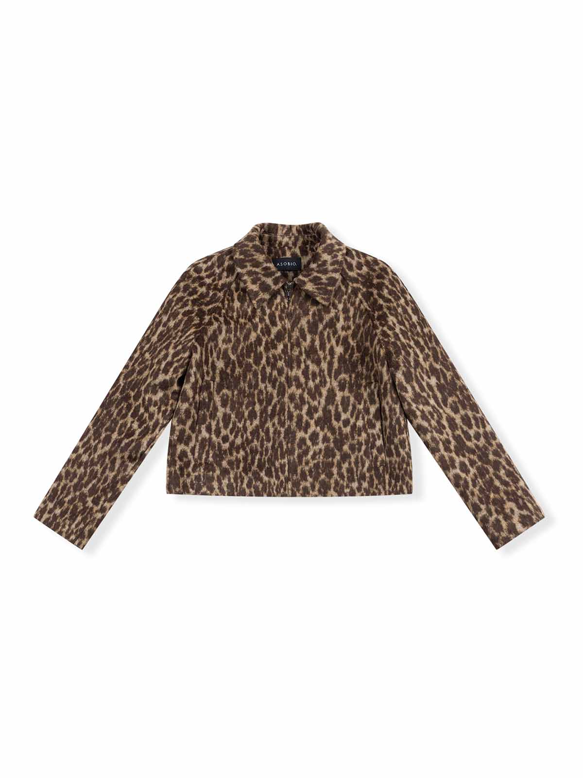 ASOBIO Cropped Leopard Woolen Zip-Up Jacket