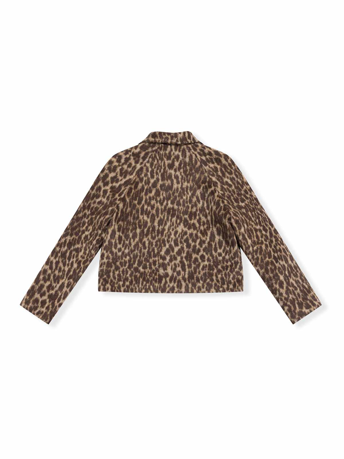 ASOBIO Cropped Leopard Woolen Zip-Up Jacket