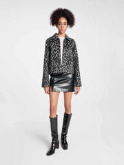 ASOBIO Cropped Leopard Woolen Zip-Up Jacket