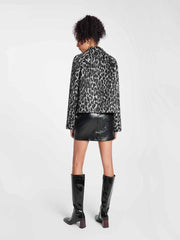 ASOBIO Cropped Leopard Woolen Zip-Up Jacket