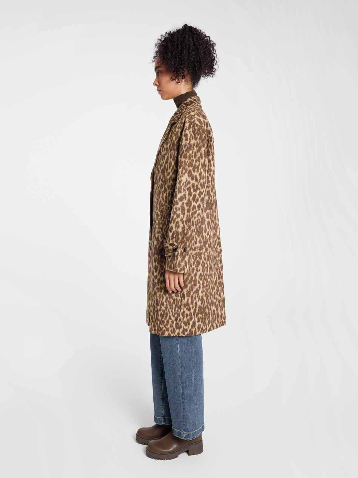 ASOBIO Retro Woolen Leopard Print Jacquard Coat