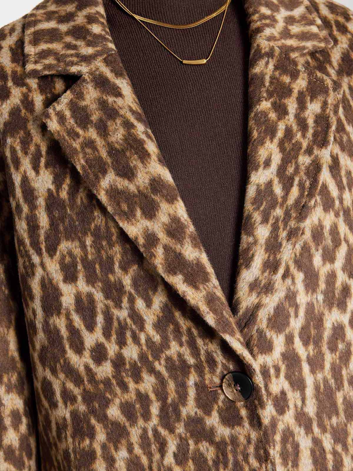 ASOBIO Retro Woolen Leopard Print Jacquard Coat