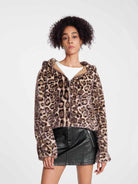 ASOBIO Leopard Print Faux Mink Hooded Jacket